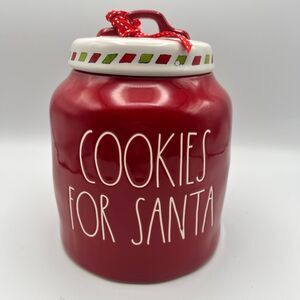 Rae Dunn "COOKIES FOR SANTA" Red Christmas Chubby Canister NEW
